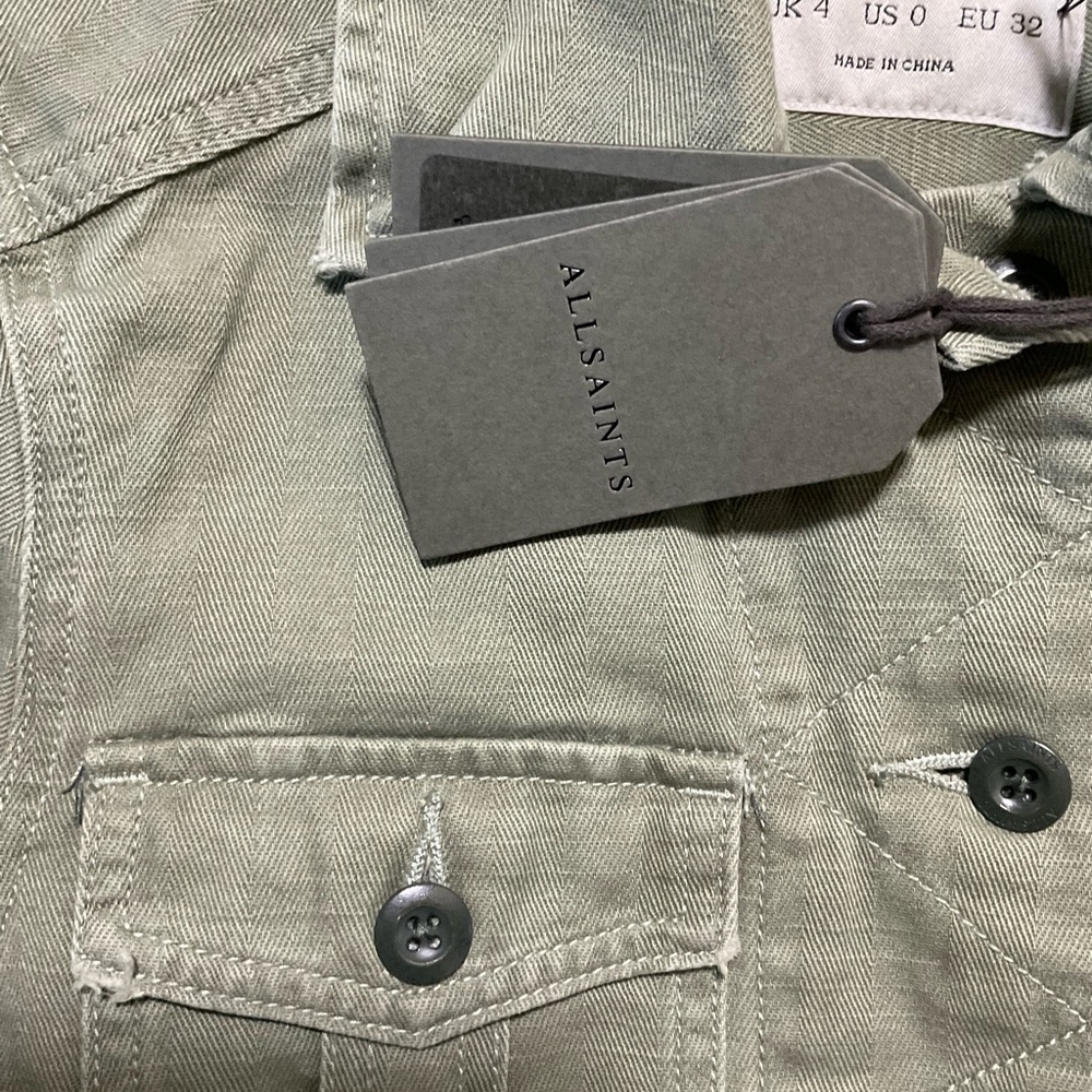 AllSaints Maisy Cotton Denim Shirt Jacket Khaki Green Long Sleeve Size 0 - Picture 4 of 8